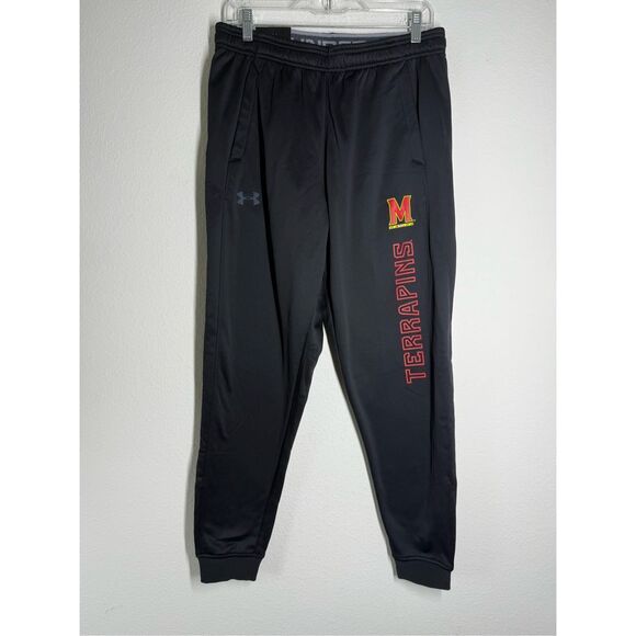 NWT Under Armour Men’s Black Maryland Terrapins Joggers Size L Black Drawstring - Picture 1 of 13